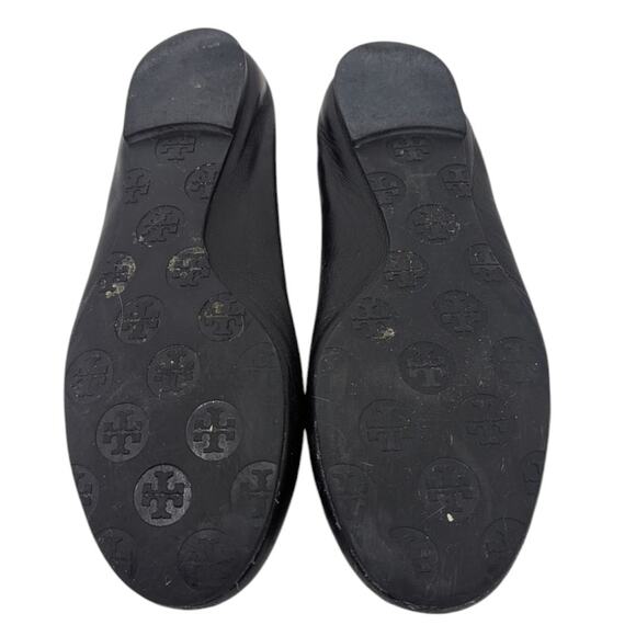 Tory Burch Minnie Black Leather Ballet Flats Gold Logo Size 7 - Picture 6 of 7